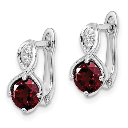 Sterling Silver Rhodium-plated 2.08t.w. Garnet/White Topaz Hinged Earrings