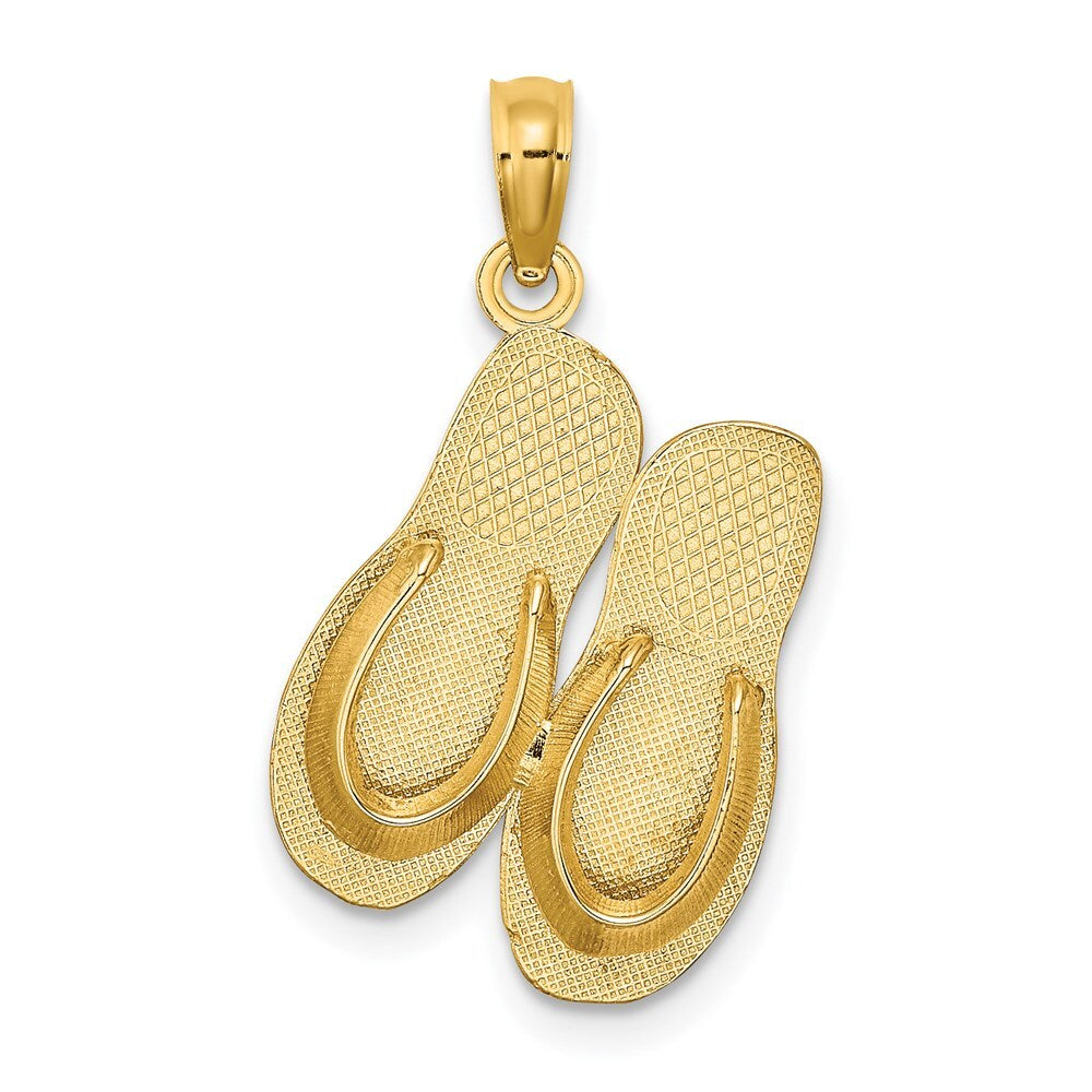 14k Yellow Gold 3D Large KEY WEST Double Flip Flop Charm Pendant for Women
