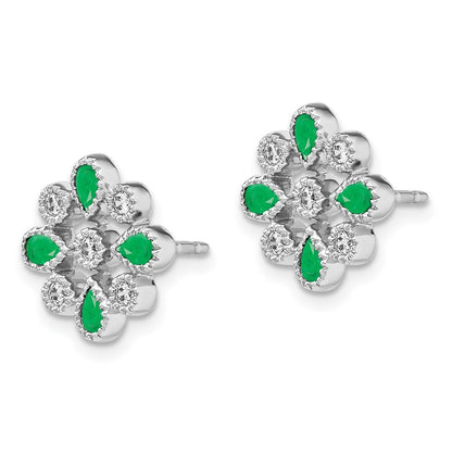 14k White Gold Emerald and Diamond Drop & Dangle Earrings