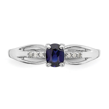 Sterling Silver Rhod-plated Diamond Created Sapphire Ring Size 6