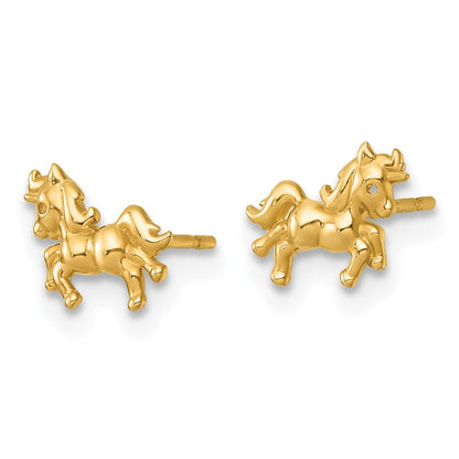 14k Yellow Gold Polished Unicorn Stud Earrings Gift for Women