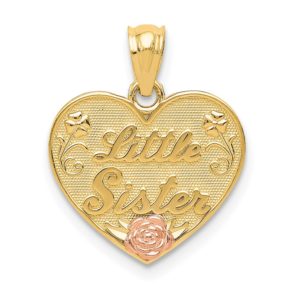 14k Two-tone Gold LITTLE SISTER Heart Pendant for Women