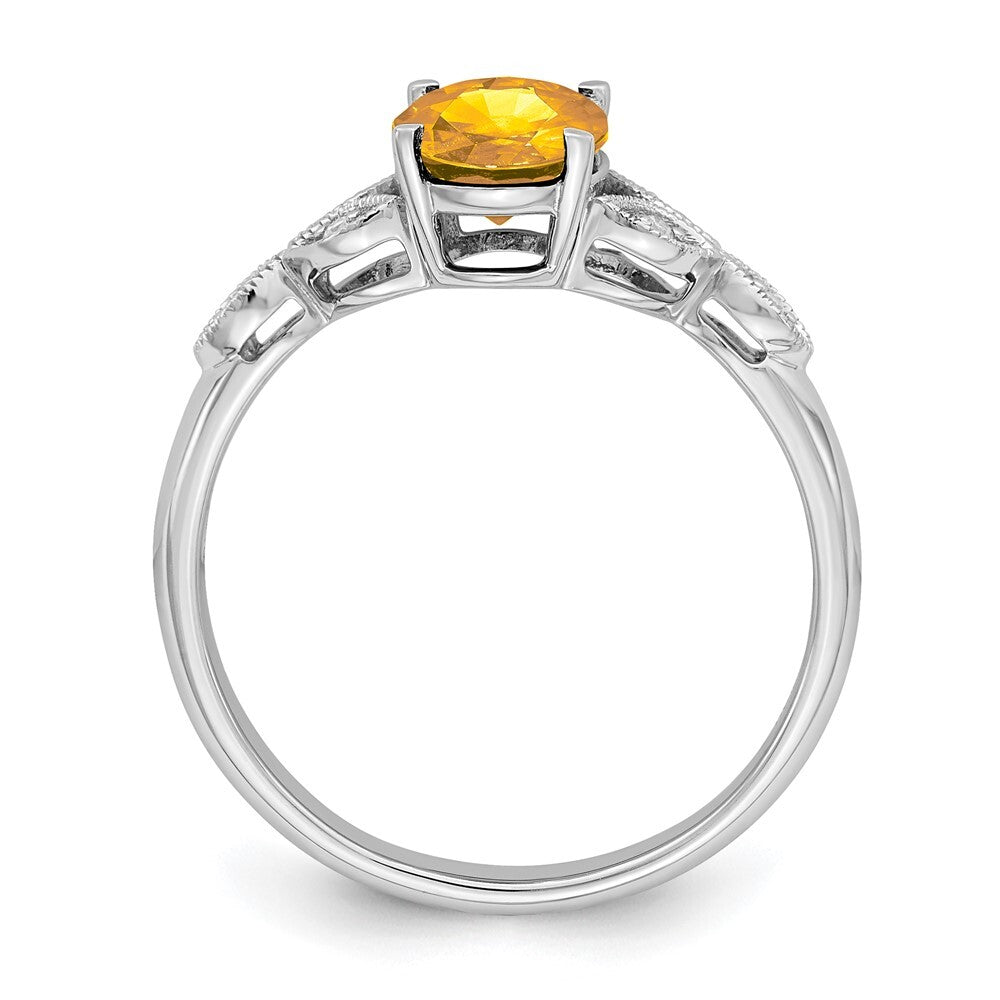 14k White Gold Oval Citrine and Diamond Ring Size 7