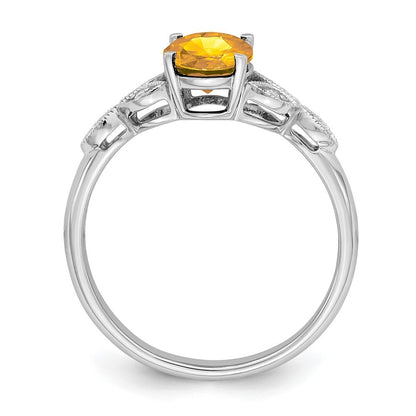 14k White Gold Oval Citrine and Diamond Ring Size 7