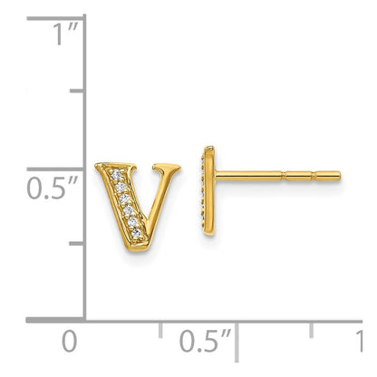 14k Yellow Gold Diamond Initial V Stud Earrings Gift for Women