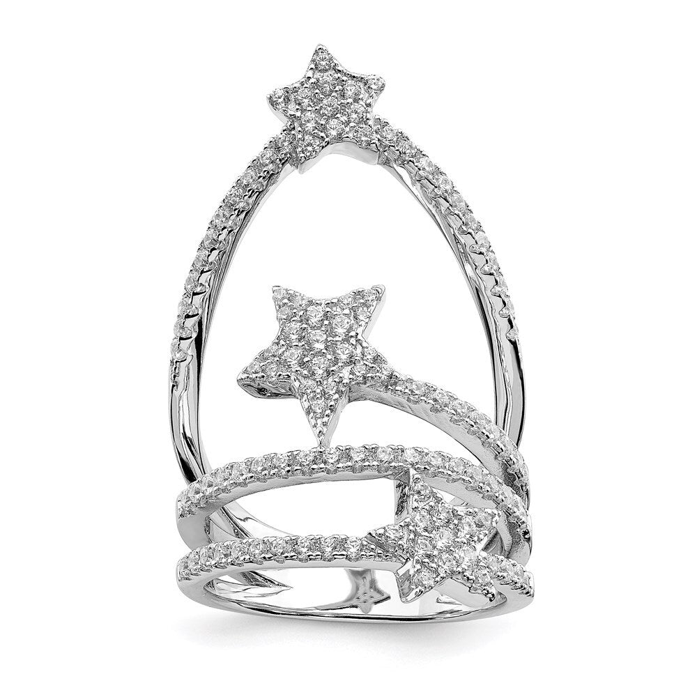 Sterling Silver Rhodium-plated Cubic Zirconia Star Ring Size 8
