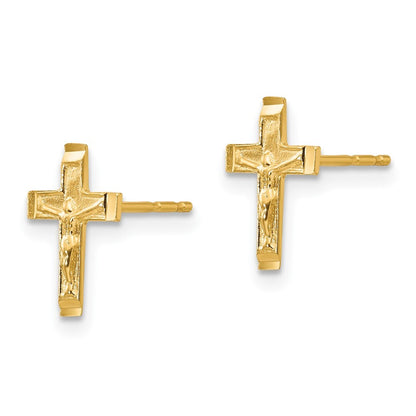 14k Yellow Gold Crucifix Stud Earrings Gift for Women