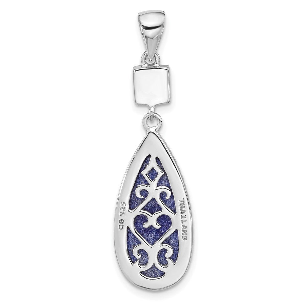 Sterling Silver Rhodium-plated Lapis Lazuli and Cubic Zirconia Pendant