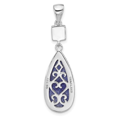 Sterling Silver Rhodium-plated Lapis Lazuli and Cubic Zirconia Pendant