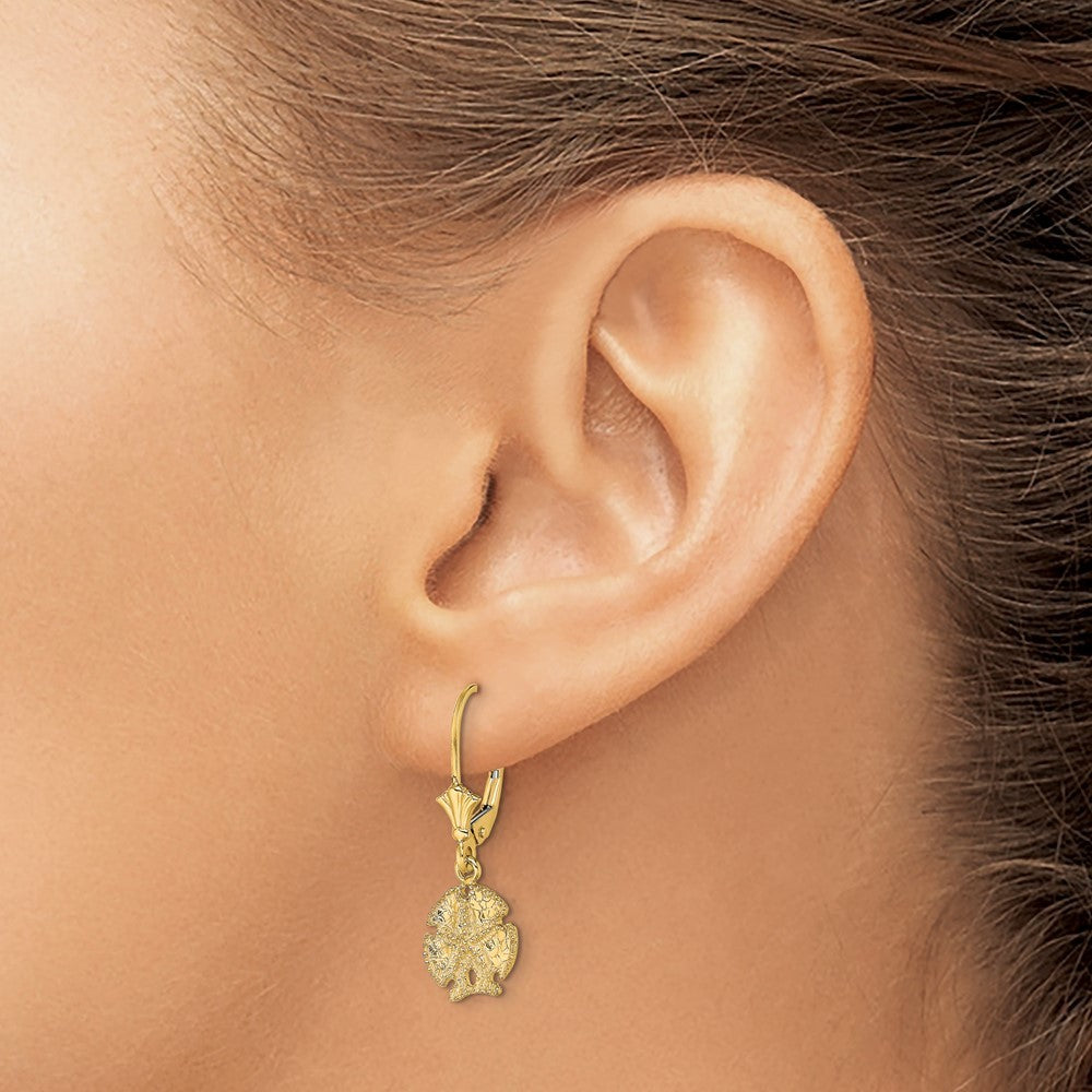 14k Yellow Gold Sand Dollar W/Star Drop Dangle Earrings