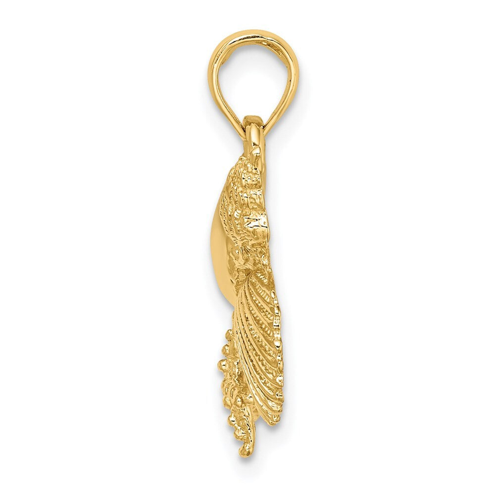 14k Yellow Gold Textured Shell Cluster and Starfish Charm Pendant