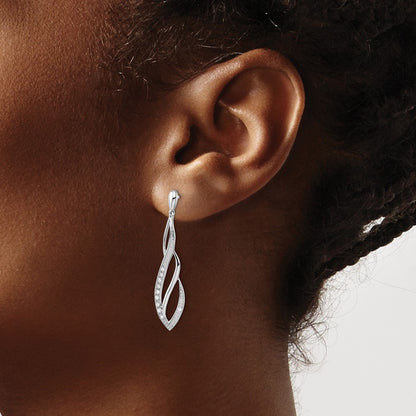 Sterling Silver Rhodium Diam. Dangle Earrings