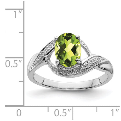 Sterling Silver Rhodium Peridot & Diamond Ring Size 8