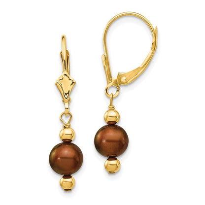 14k Yellow Gold 5-6mm Brown Semi-round Freshwater Cultured Pearl Dangle Earrings
