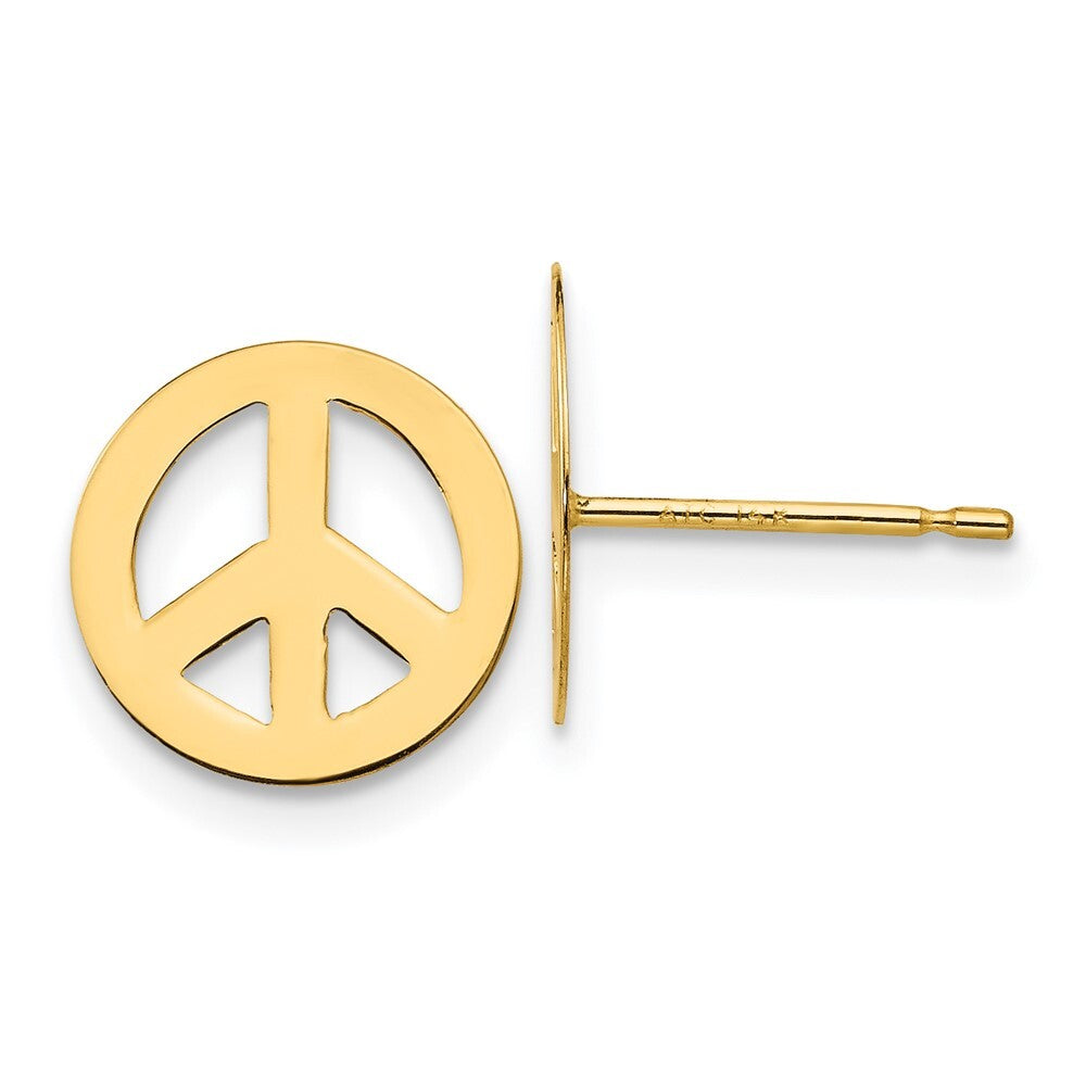 14k Yellow Gold Peace Sign Stud Earrings Gift for Women