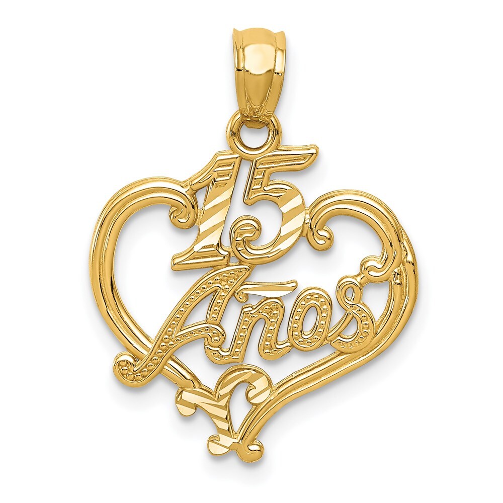 14k Yellow Gold Diamond-cut 15 ANOS Heart Pendant for Women