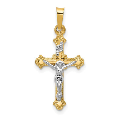 14k Two-tone Gold Polished INRI Crucifix Pendant for Women