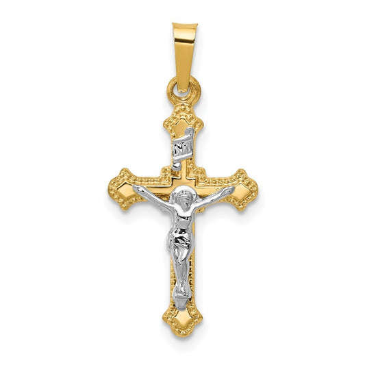 14k Two-tone Gold Polished INRI Crucifix Pendant for Women