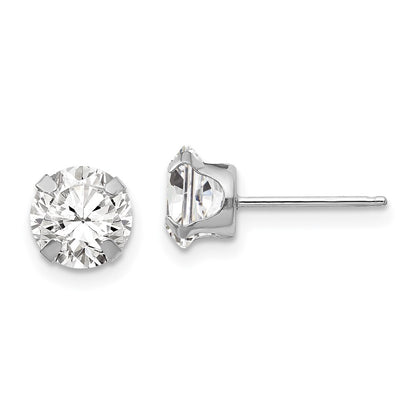 14k White Gold 6.5mm Cubic Zirconia Stud Earrings Gift for Women