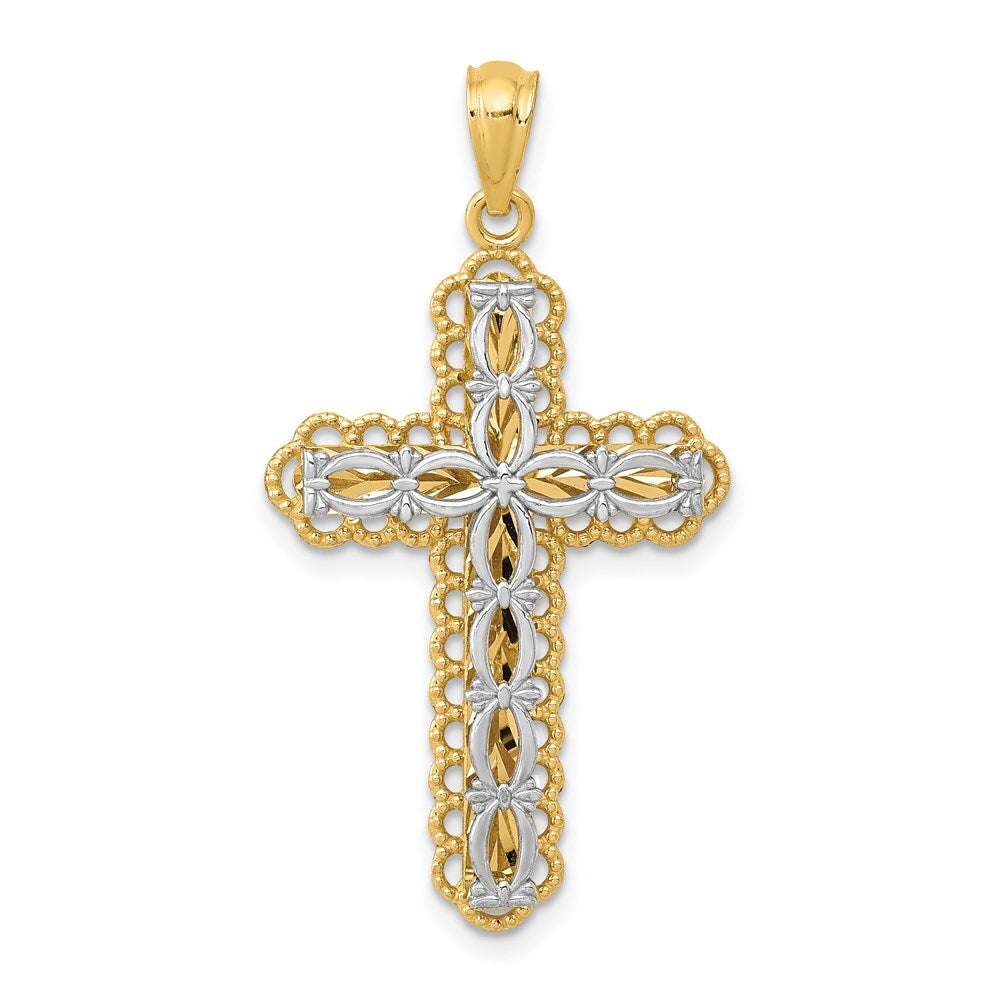 14k Two-tone Gold Gold Polished 2 Level Cross Pendant for Women