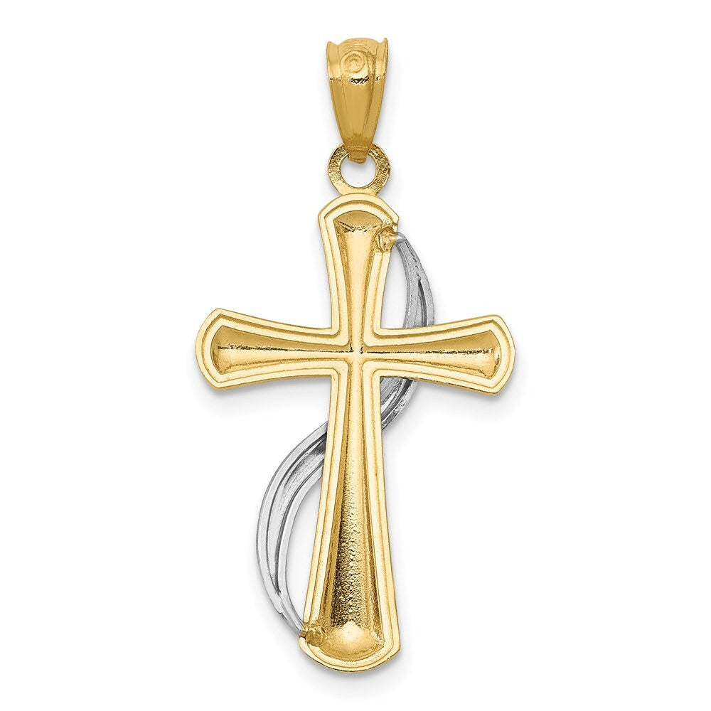14k Two-tone Gold Polished Cross Drape Pendant for Women