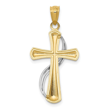 14k Two-tone Gold Polished Cross Drape Pendant for Women
