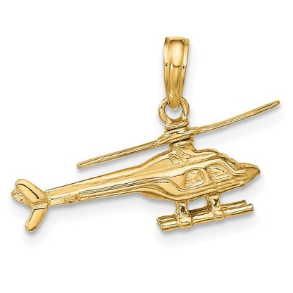 14k Yellow Gold 3-D Moveable Helicopter Pendant