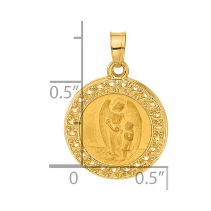 14k Yellow Gold Hollow Our Guardian Angel Medal Pendant for Women