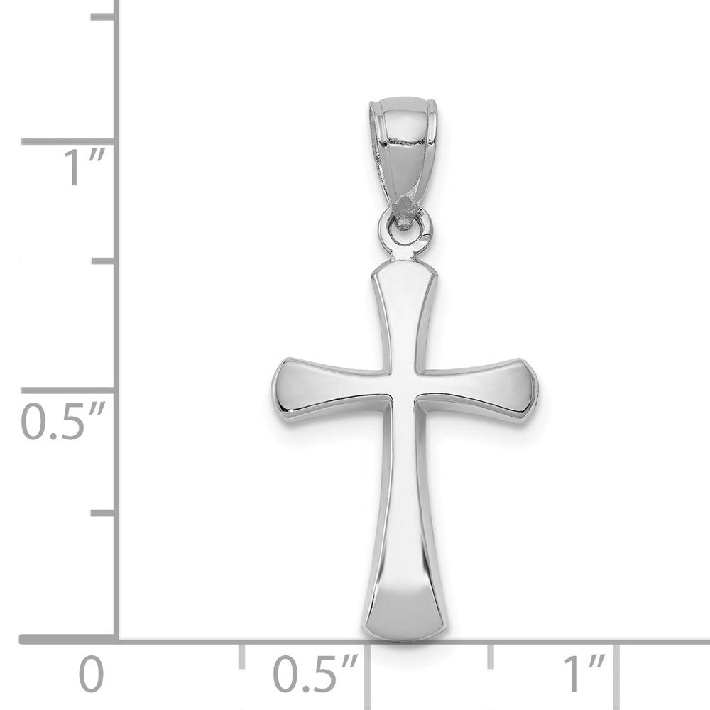 14k White Gold Polished Beveled Cross  Round Tips Charm Pendant for Women