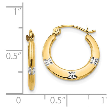 14k Yellow Gold Rhodium Flowers Hollow Hoop Earrings Gift for Women