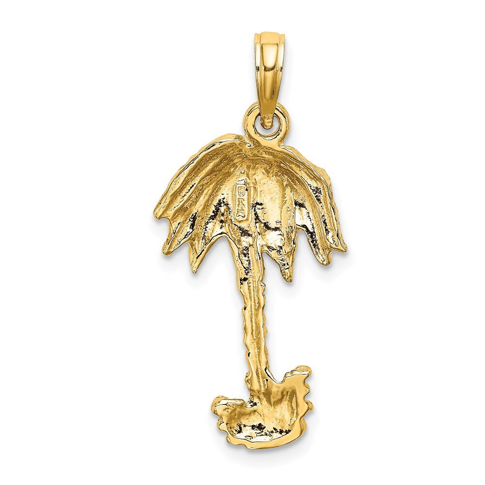 14k Yellow Gold 2-D Textured Single Palm Tree Charm Pendant for Women