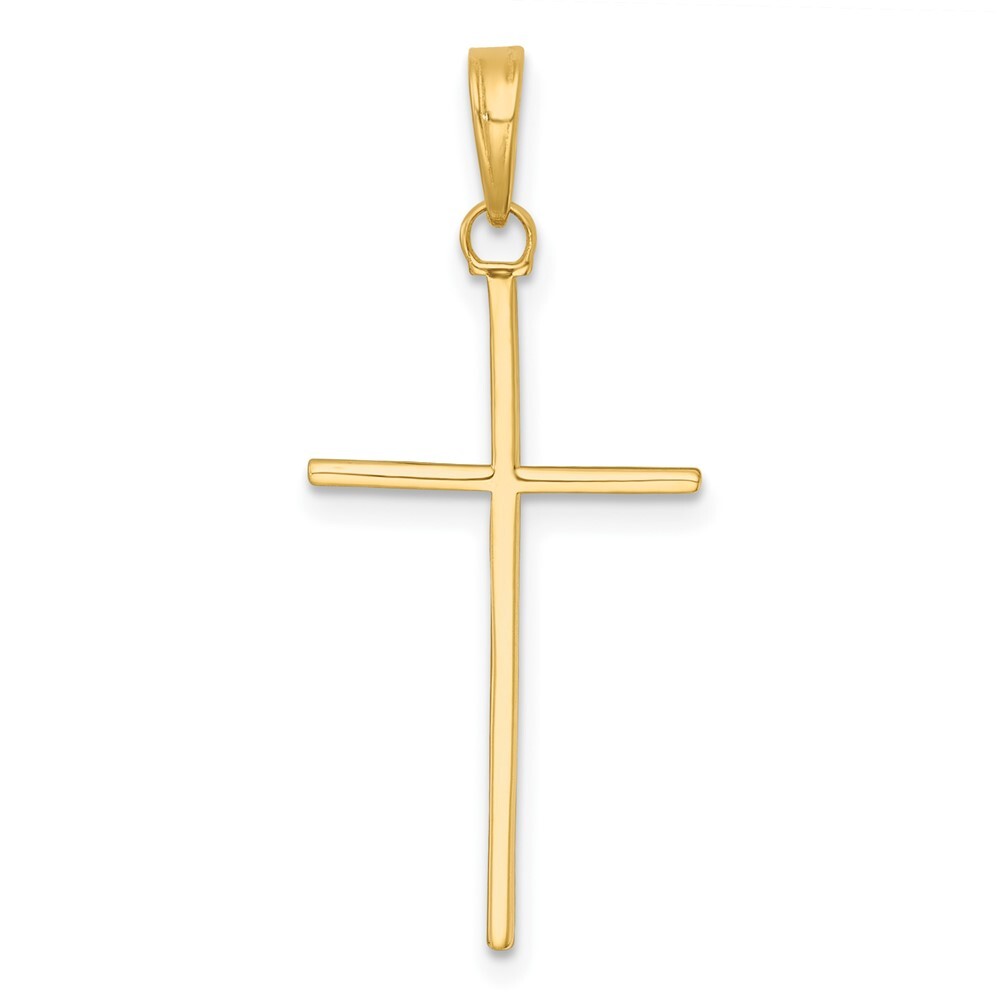 14k Yellow Gold 3-D and Polished Stick Cross Charm