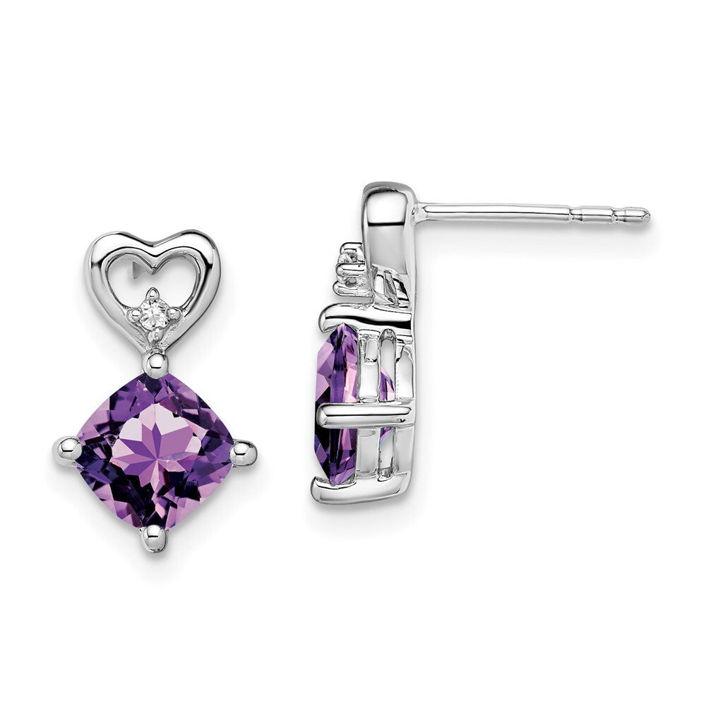 14k White Gold Amethyst and Diamond Heart Drop & Dangle Earrings