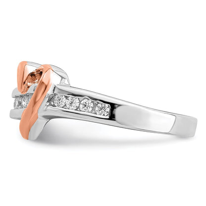Sterling Silver Rhodium-plated Vermeil Polished Heart Cubic Zirconia Ring Size 8