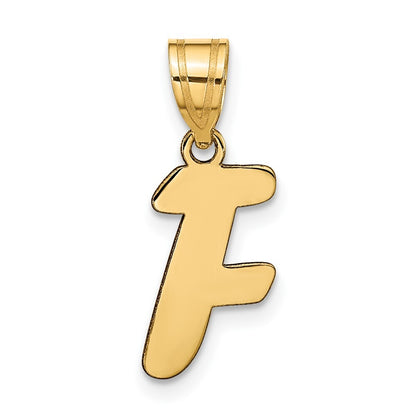 14k Yellow Gold Polished Script Letter F Initial Pendant for Women