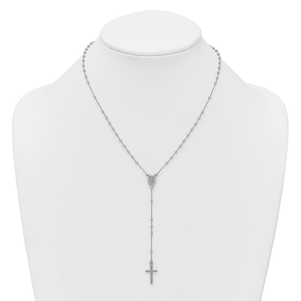 Sterling Silver Rhodium-plated  17.5" with 1.25" extender Rosary Necklace