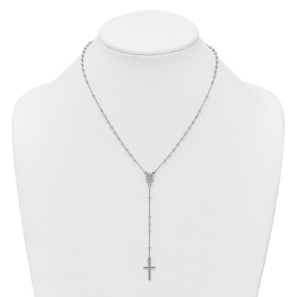 Sterling Silver Rhodium-plated  17.5" with 1.25" extender Rosary Necklace
