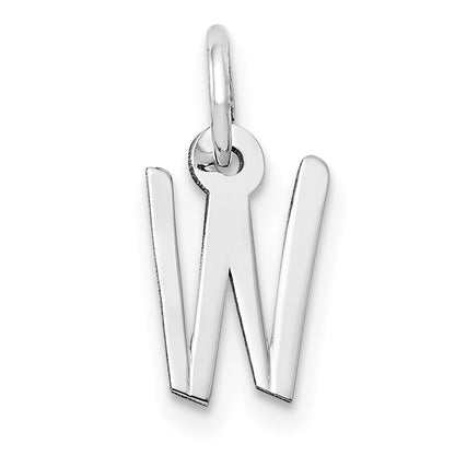 14k White Gold Small Slanted Block Letter W Initial Charm Pendant for Women