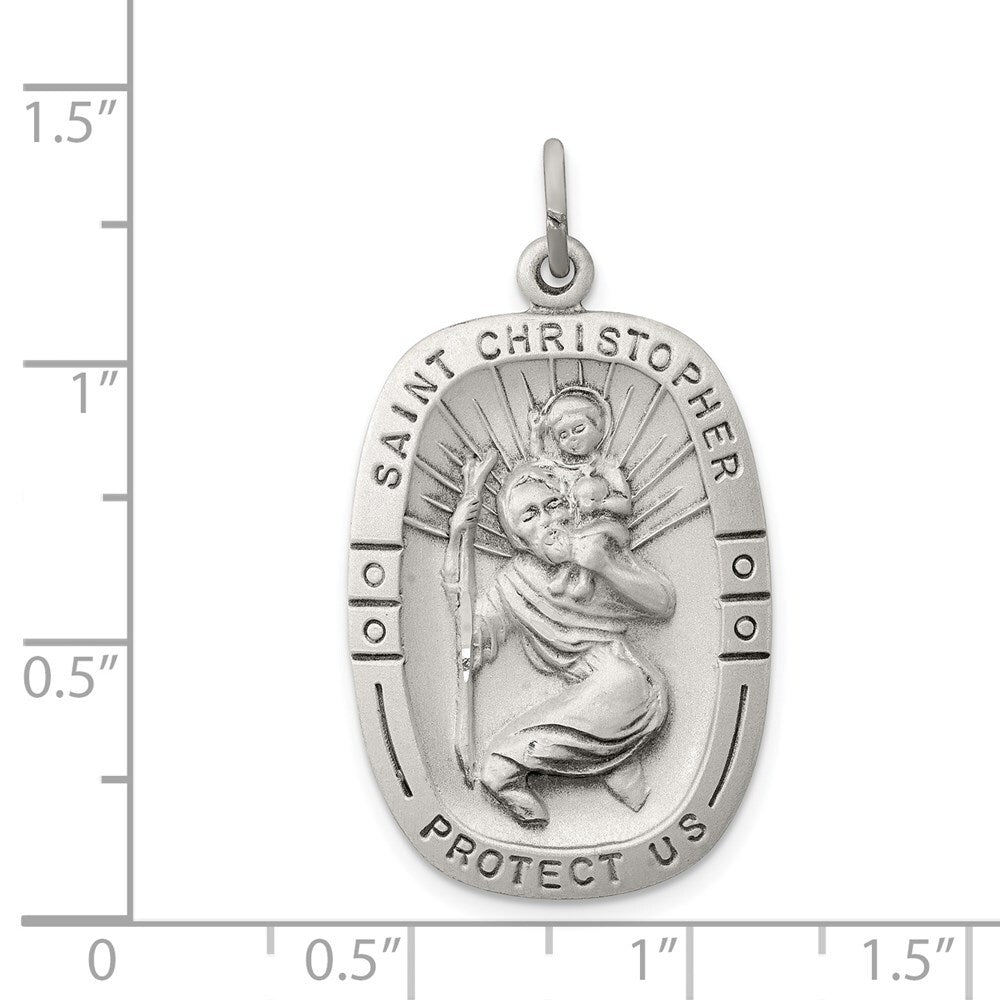 Sterling Silver Antiqued St. Christopher Medal Pendant