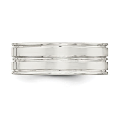 Sterling Silver 8mm Polished Flat Grooved Fancy Band Size 11