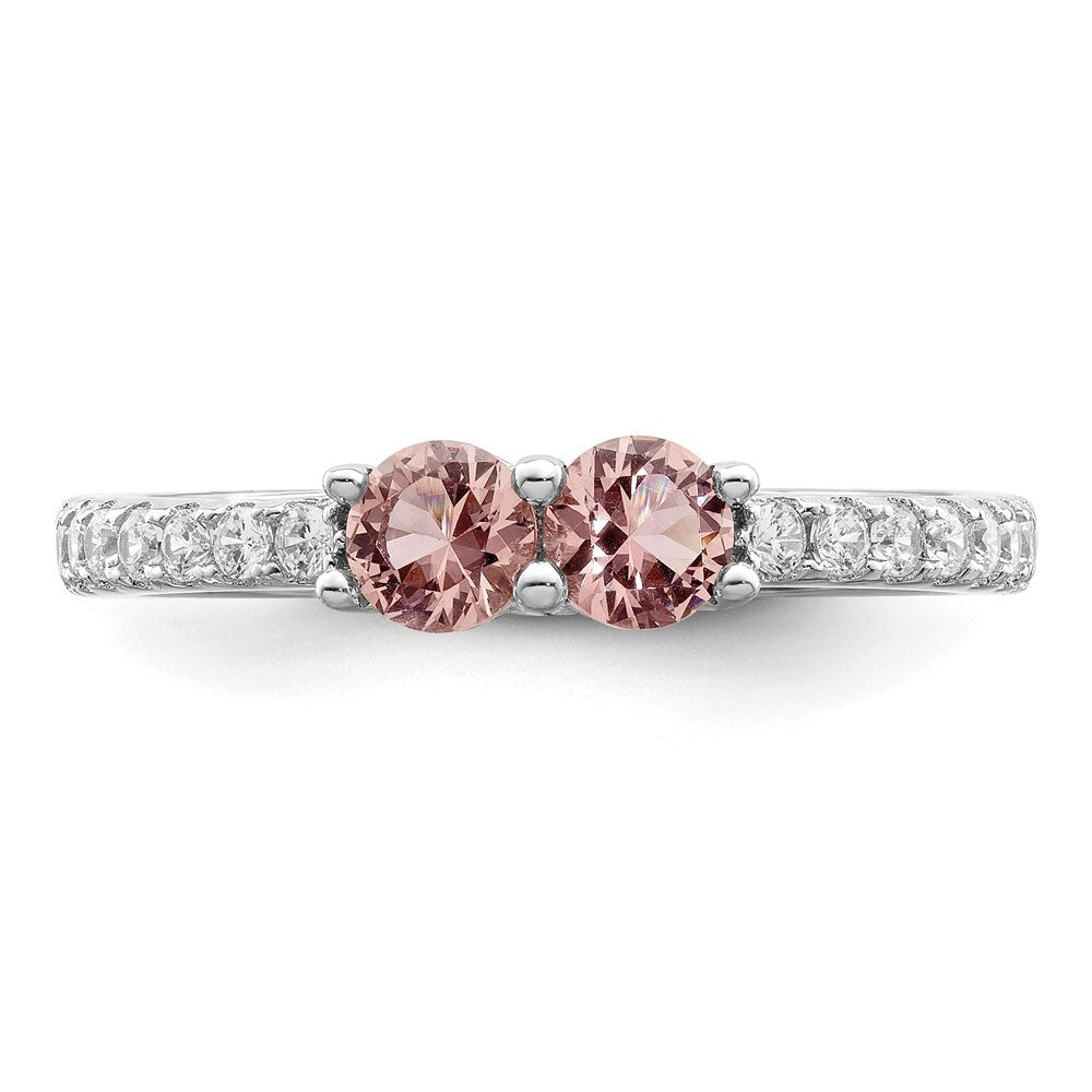 Sterling Silver Rhodium-plated Pink CZ Ring Size 7