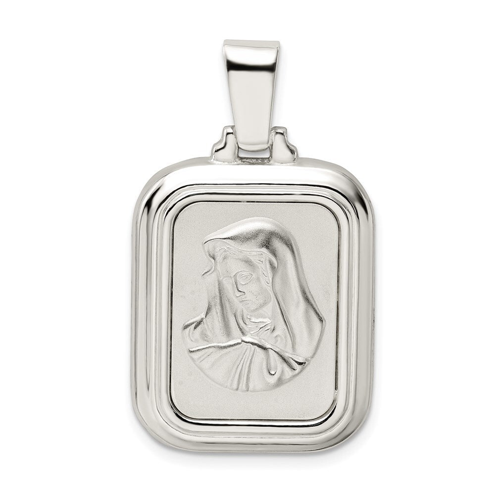 Sterling Silver Satin & Polished Mary Hail Mary Prayer Pendant