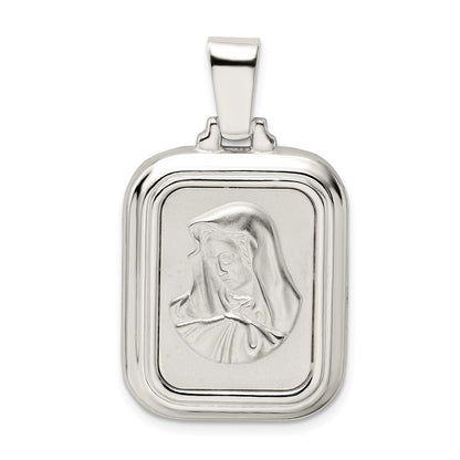 Sterling Silver Satin & Polished Mary Hail Mary Prayer Pendant