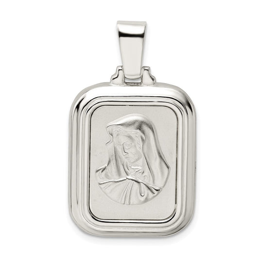 Sterling Silver Satin & Polished Mary Hail Mary Prayer Pendant