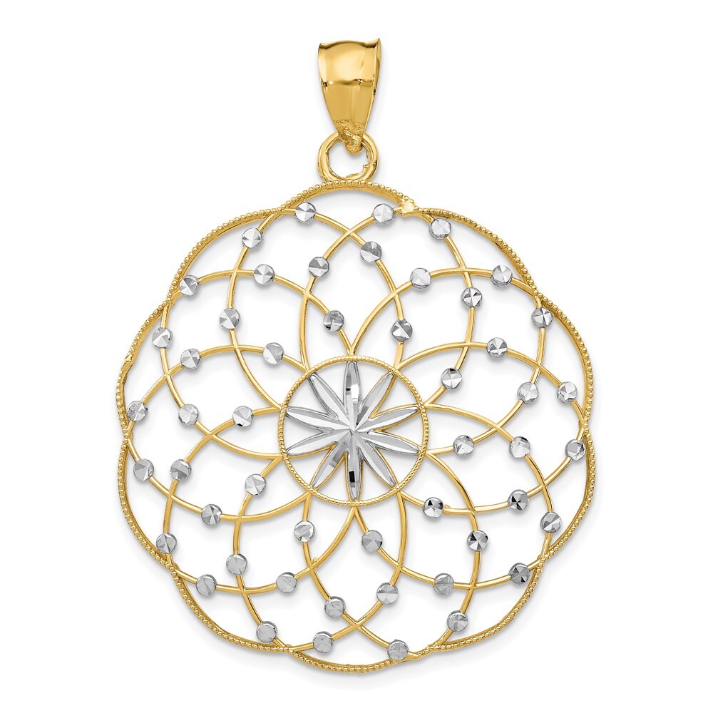 14k Yellow Gold Rhodium Diamond Cut Sphere Pendant for Women