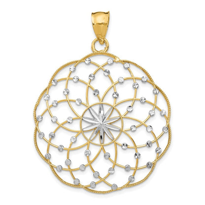 14k Yellow Gold Rhodium Diamond Cut Sphere Pendant for Women