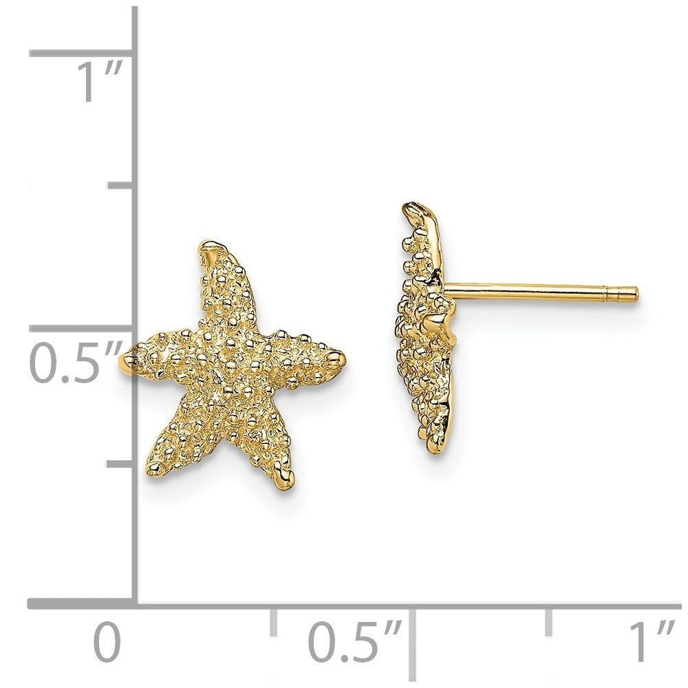 14k Yellow Gold Textured Starfish Stud Earrings Gift for Women