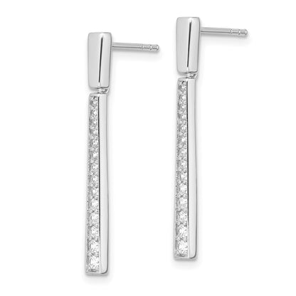 Sterling Silver Polished Cubic Zirconia Tapered Post Dangle Earrings