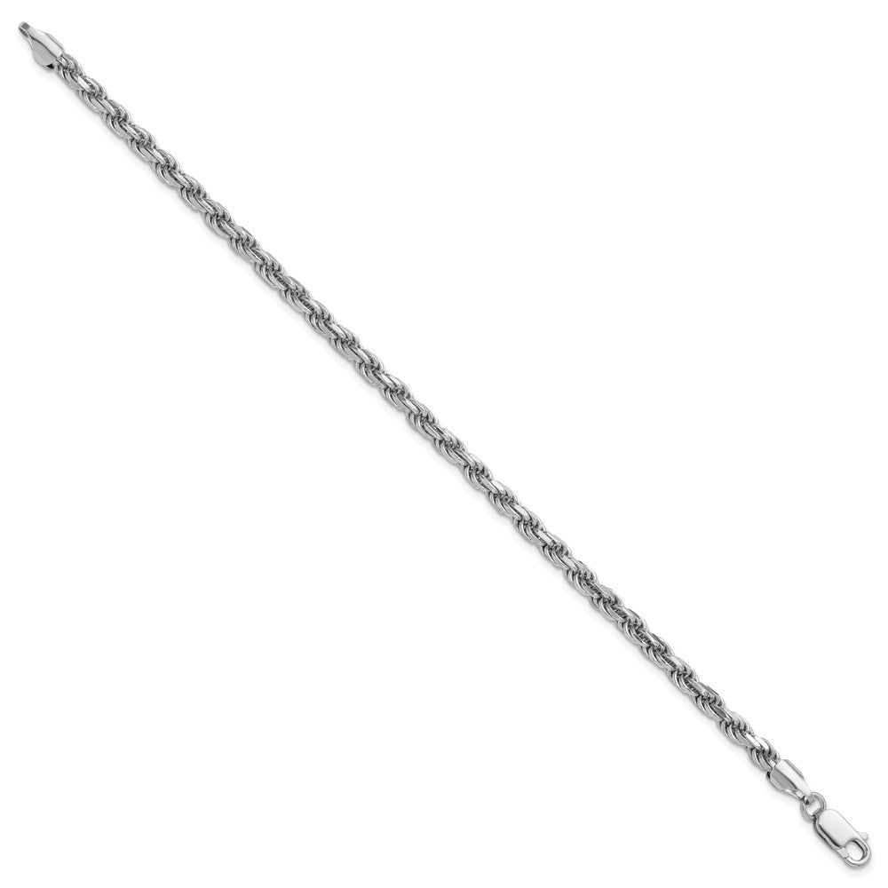 Sterling Silver Rhodium-plated 3.75mm Diamond-cut Rope Chain Bracelet