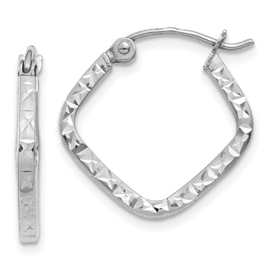 14K White Gold Diamond Cut Squared Hoop Earrings Gift for Women